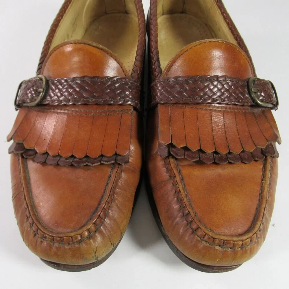 Allen Edmonds Monterey Tassel‎ Kiltie Braided Brown Leather Loafers Shoes Size 8